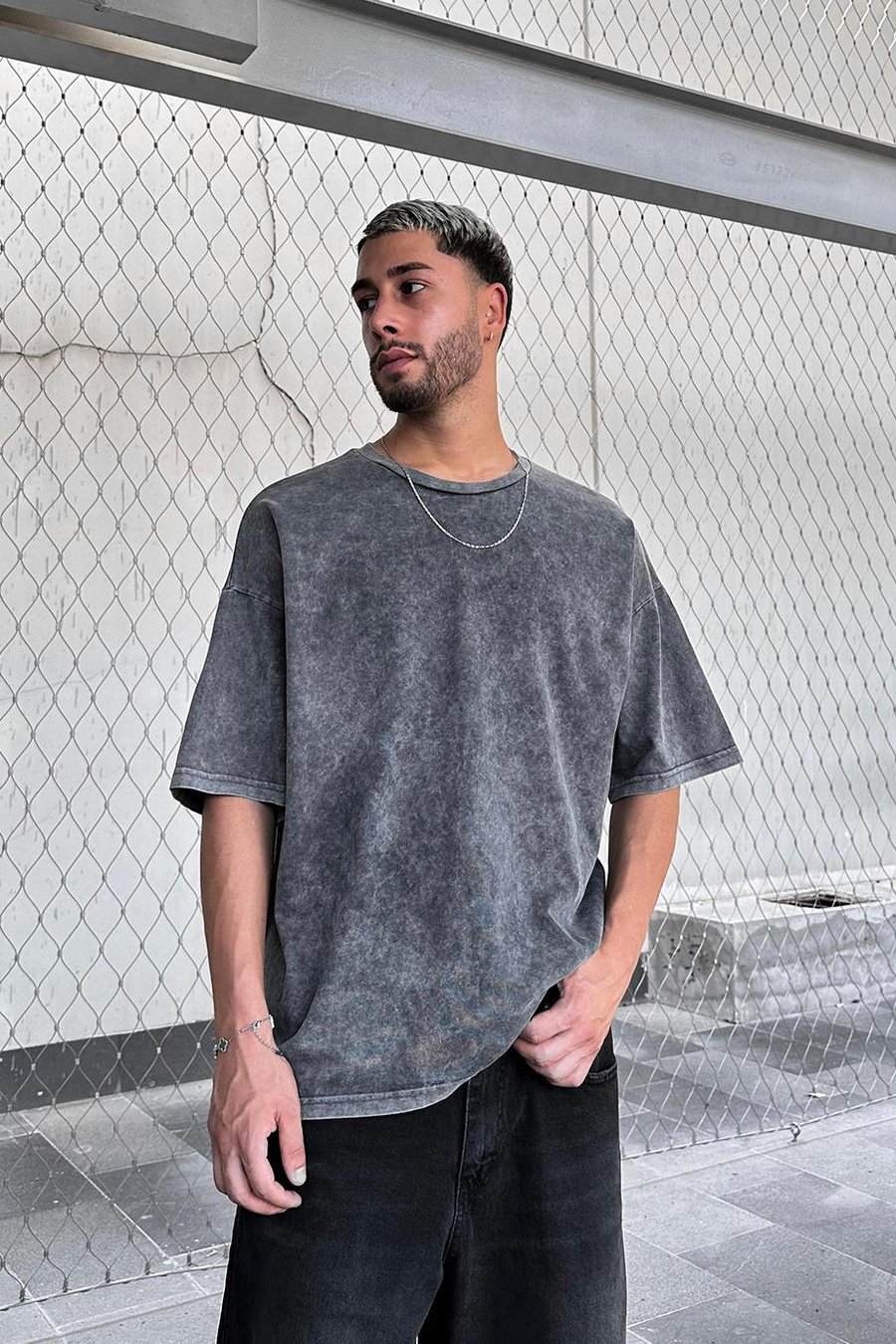Antrasit Acid Wash Basic M7 PM Oversize Tişört