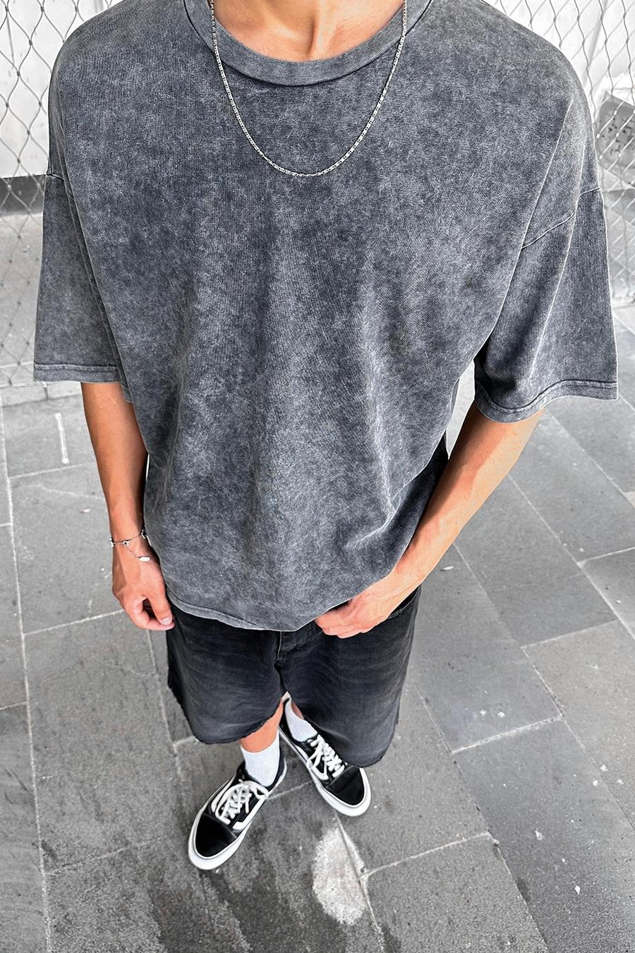 Antrasit Acid Wash Basic M7 PM Oversize Tişört