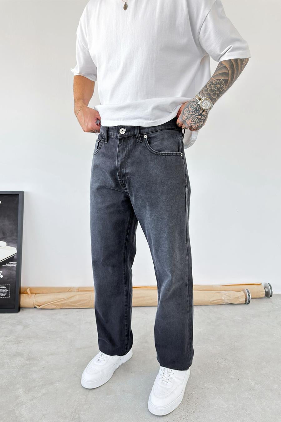 Antrasit Basic Baggy Pantolon