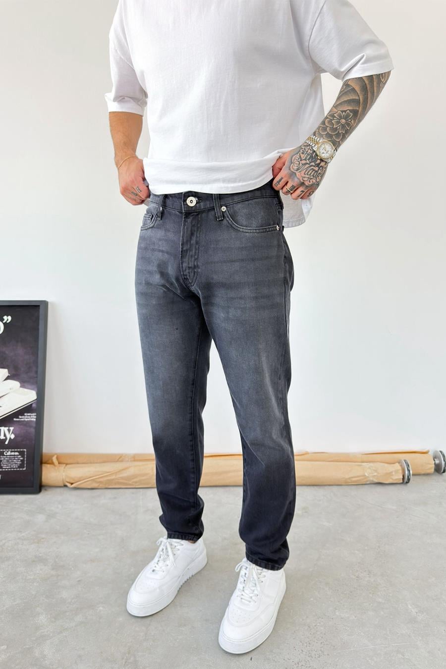 Antrasit Basic Boyfriend Pantolon