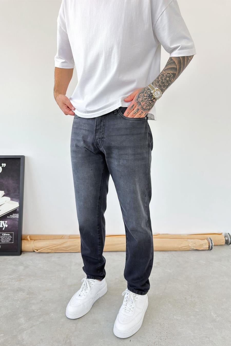 Antrasit Basic Boyfriend Pantolon