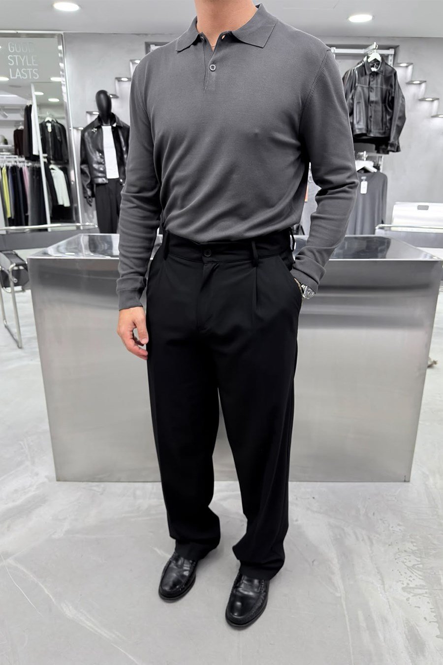 Antrasit Basic Premium Oversize Polo Yaka Tişört