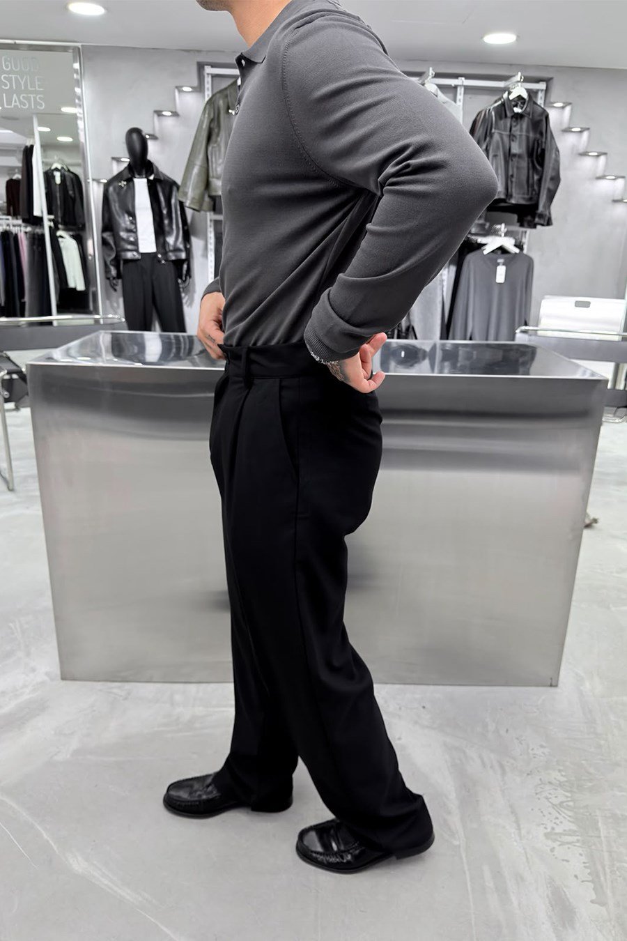 Antrasit Basic Premium Oversize Polo Yaka Tişört