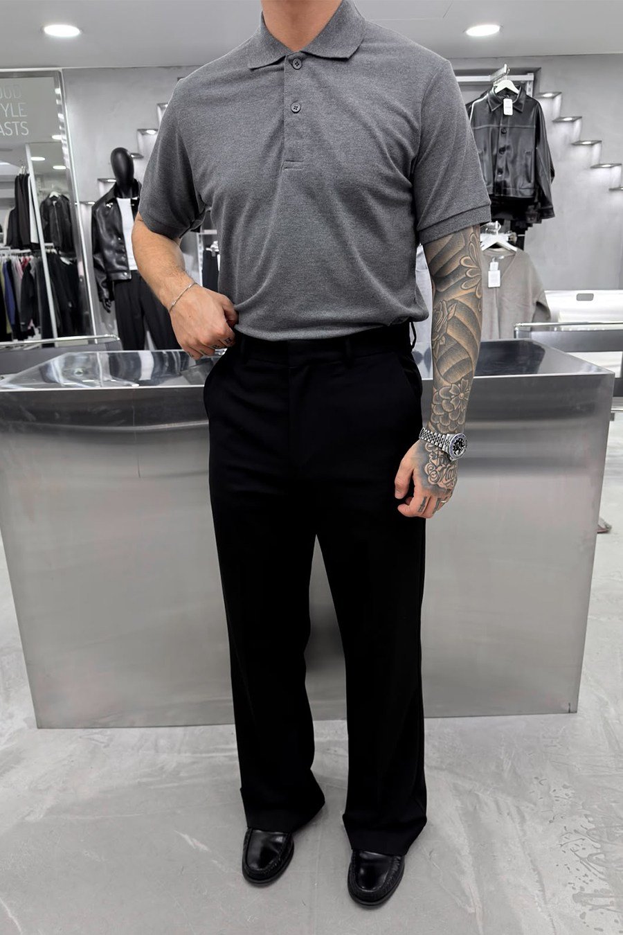 Antrasit Basic Premium Relaxed Polo Yaka Tişört