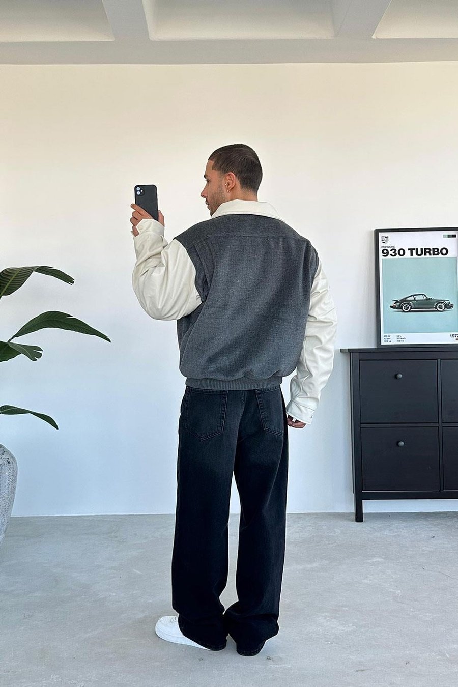Antrasit Kaşe Oversize Bomber Ceket