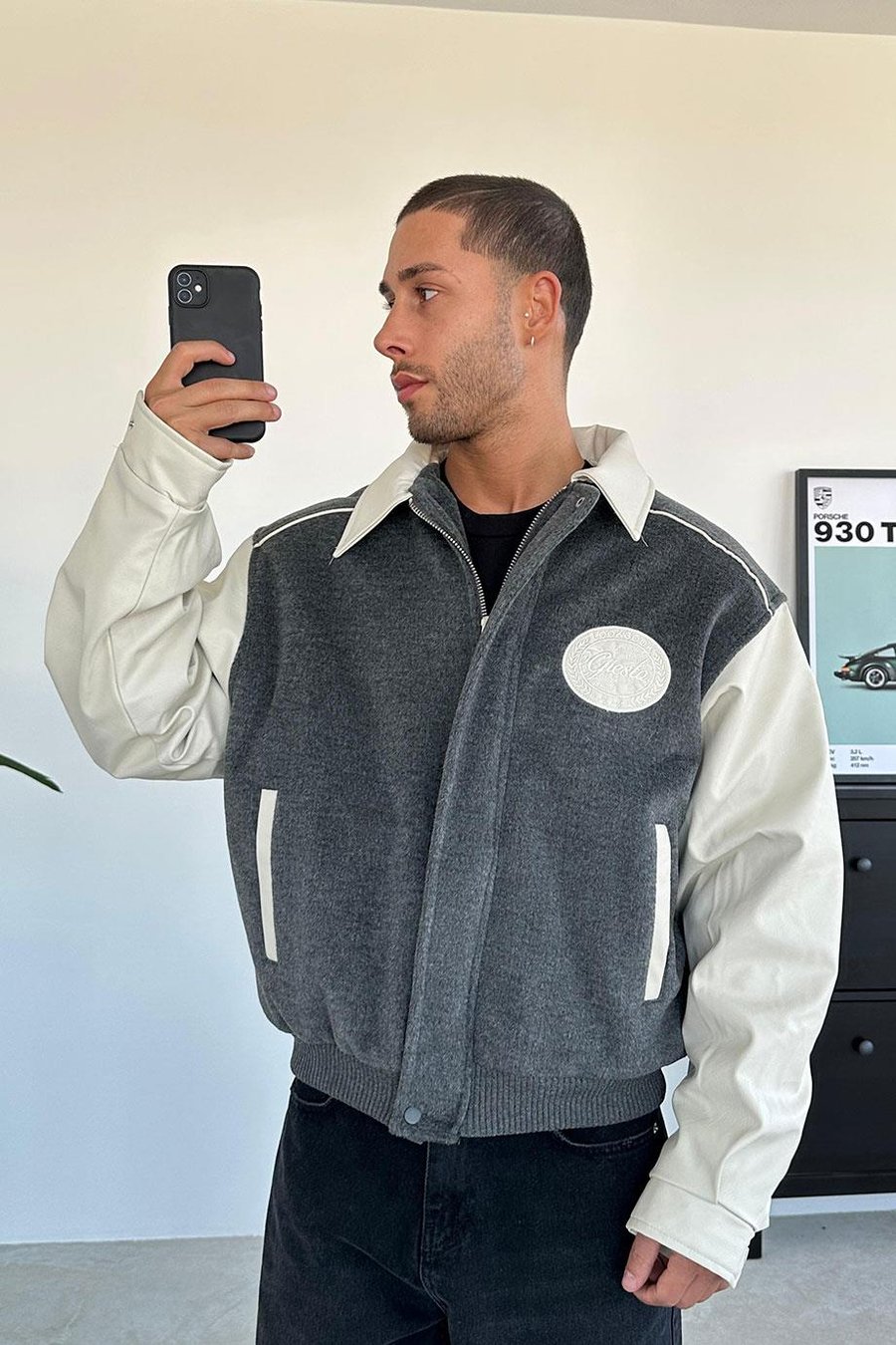 Antrasit Kaşe Oversize Bomber Ceket