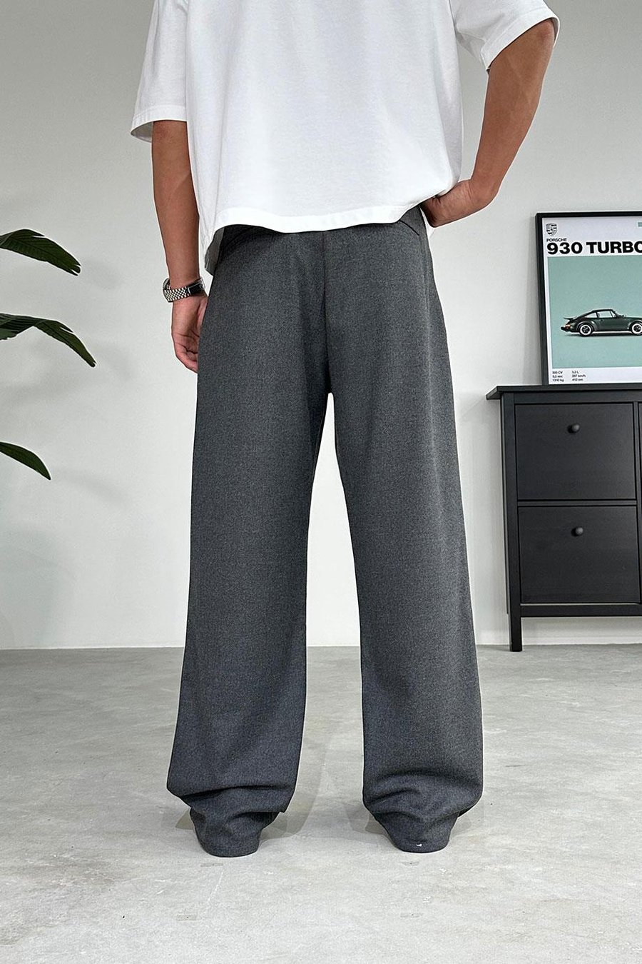 Antrasit Pile Detay 01 Baggy Kumaş Pantolon