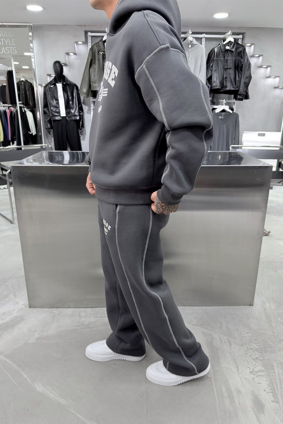 Antrasit Ravage Nakışlı Oversize Eşofman Takımı