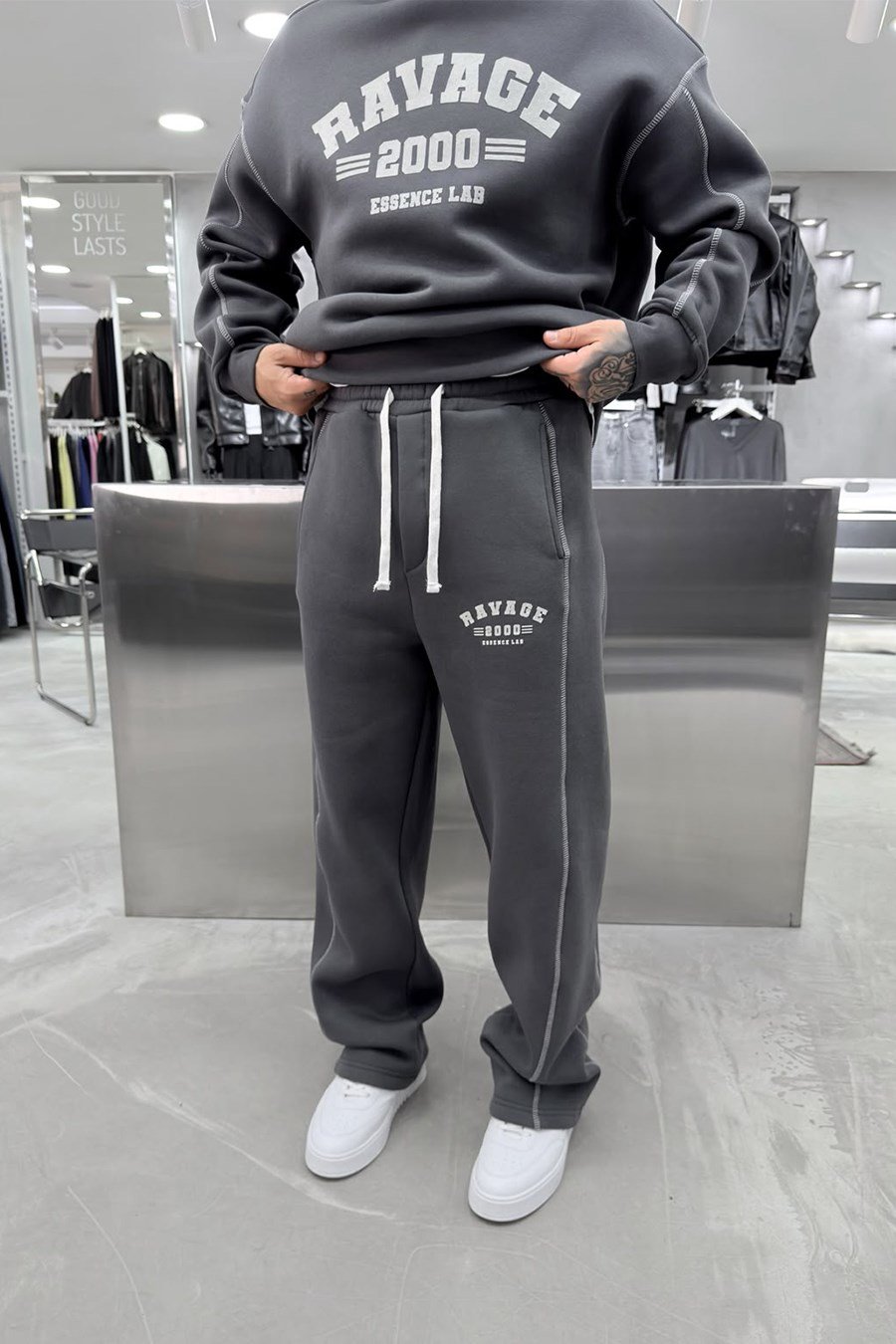 Antrasit Ravage Nakışlı Oversize Eşofman Takımı