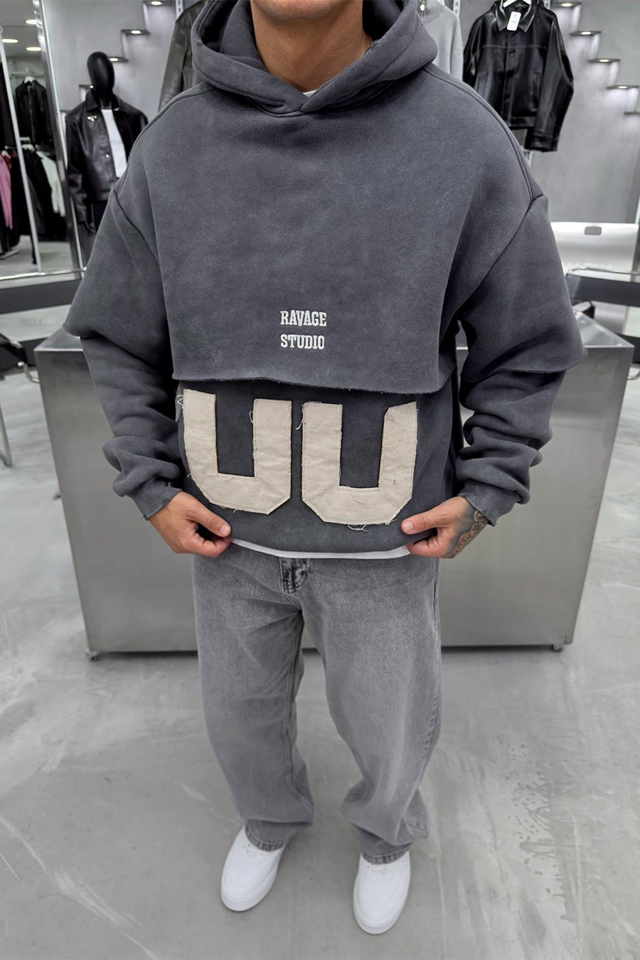 Antrasit Ravege Studio Yıkamalı Oversize Sweatshirt