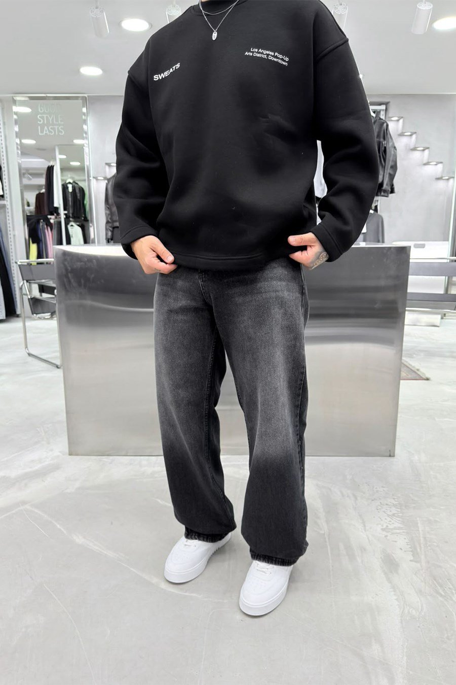Antrasit Soft Degrade Basic Baggy Pantolon