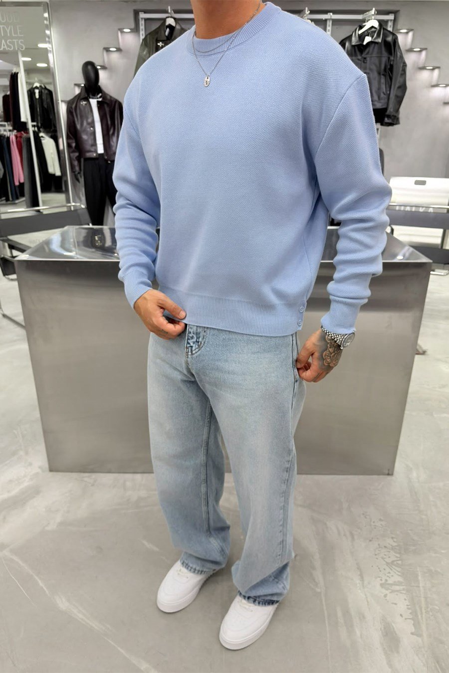 Bebe Mavi Basic Premium Düğme Detaylı Boxy Fit Kazak
