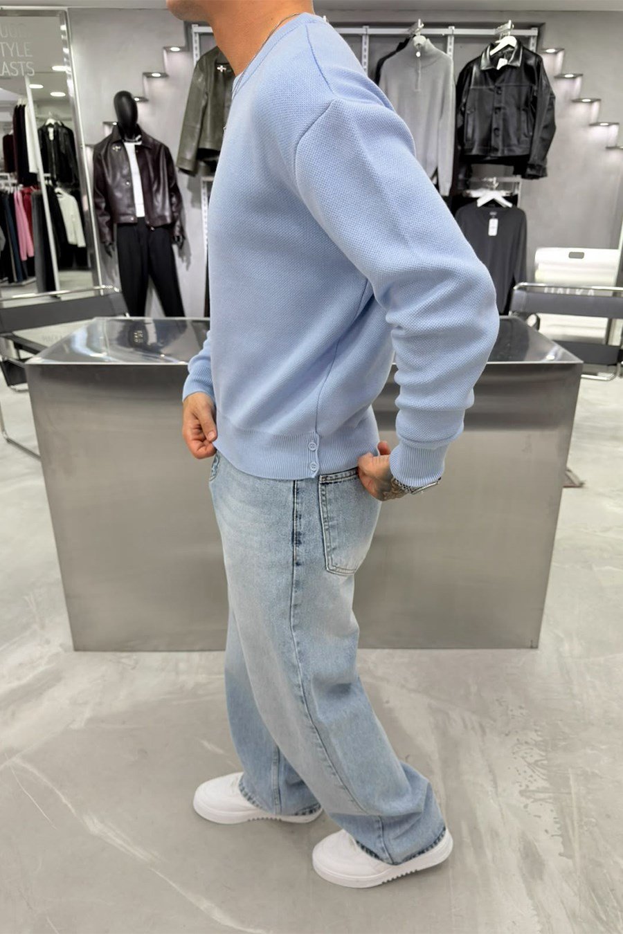 Bebe Mavi Basic Premium Düğme Detaylı Boxy Fit Kazak