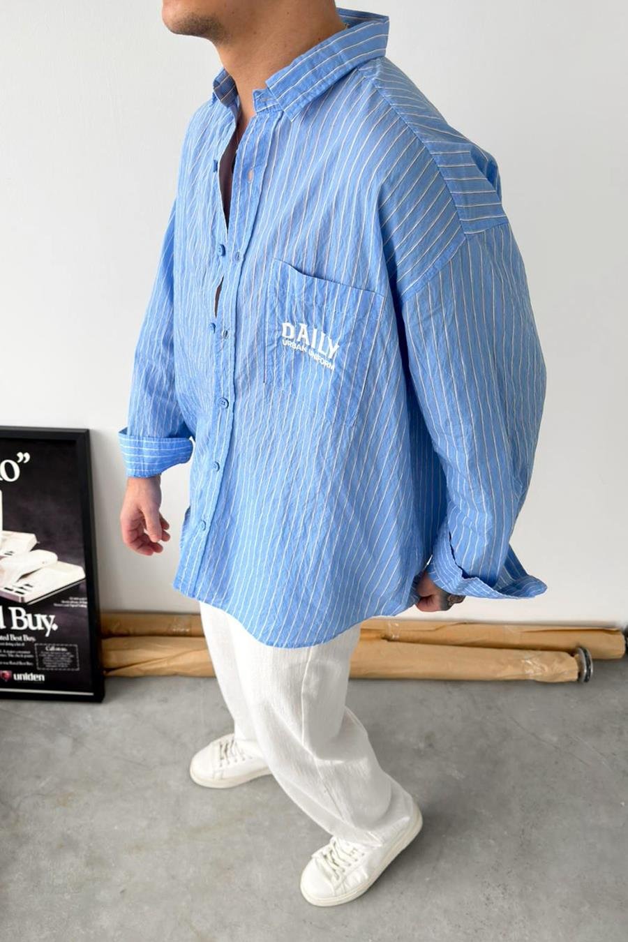 Bebe Mavi Daily Nakışlı Çizgili Oversize Gömlek