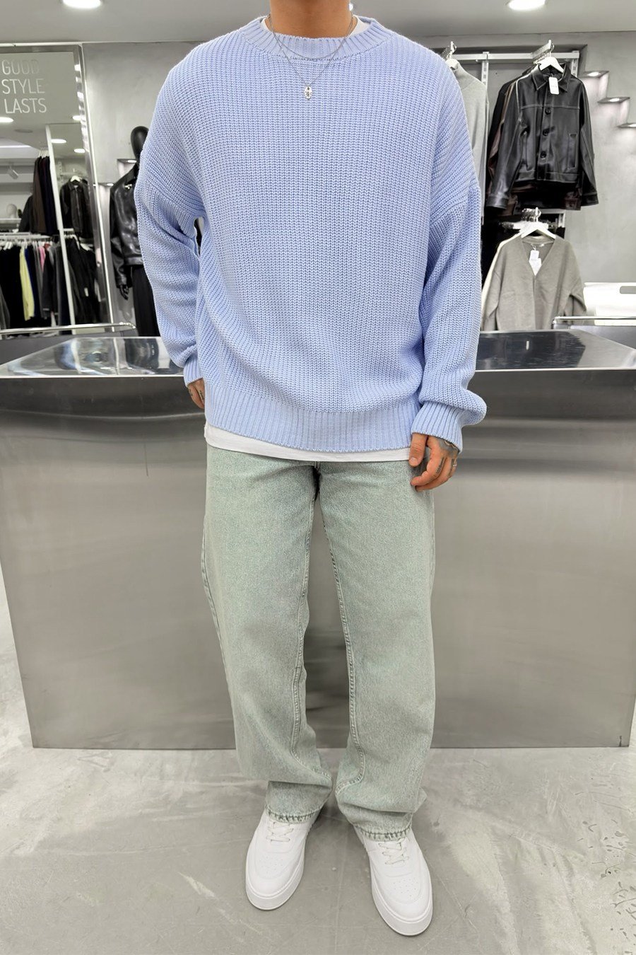 Bebe Mavi Fitilli Basic Boxy Kalıp Triko Kazak