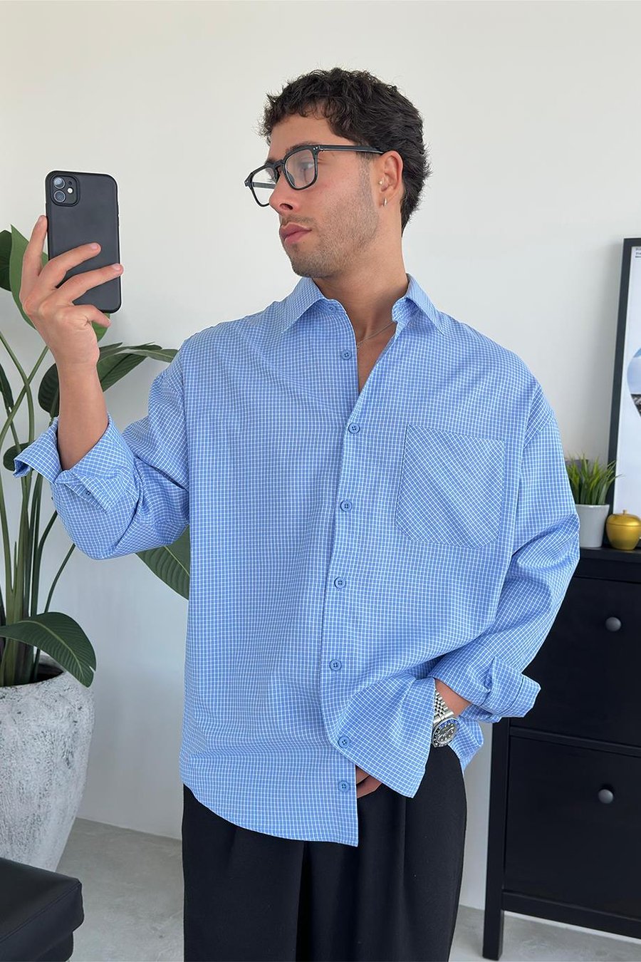 Bebe Mavi Kareli Old School Oversize Gömlek