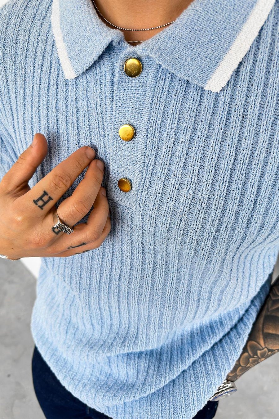 Bebe Mavi Old Money Oversize Polo Yaka Tişört