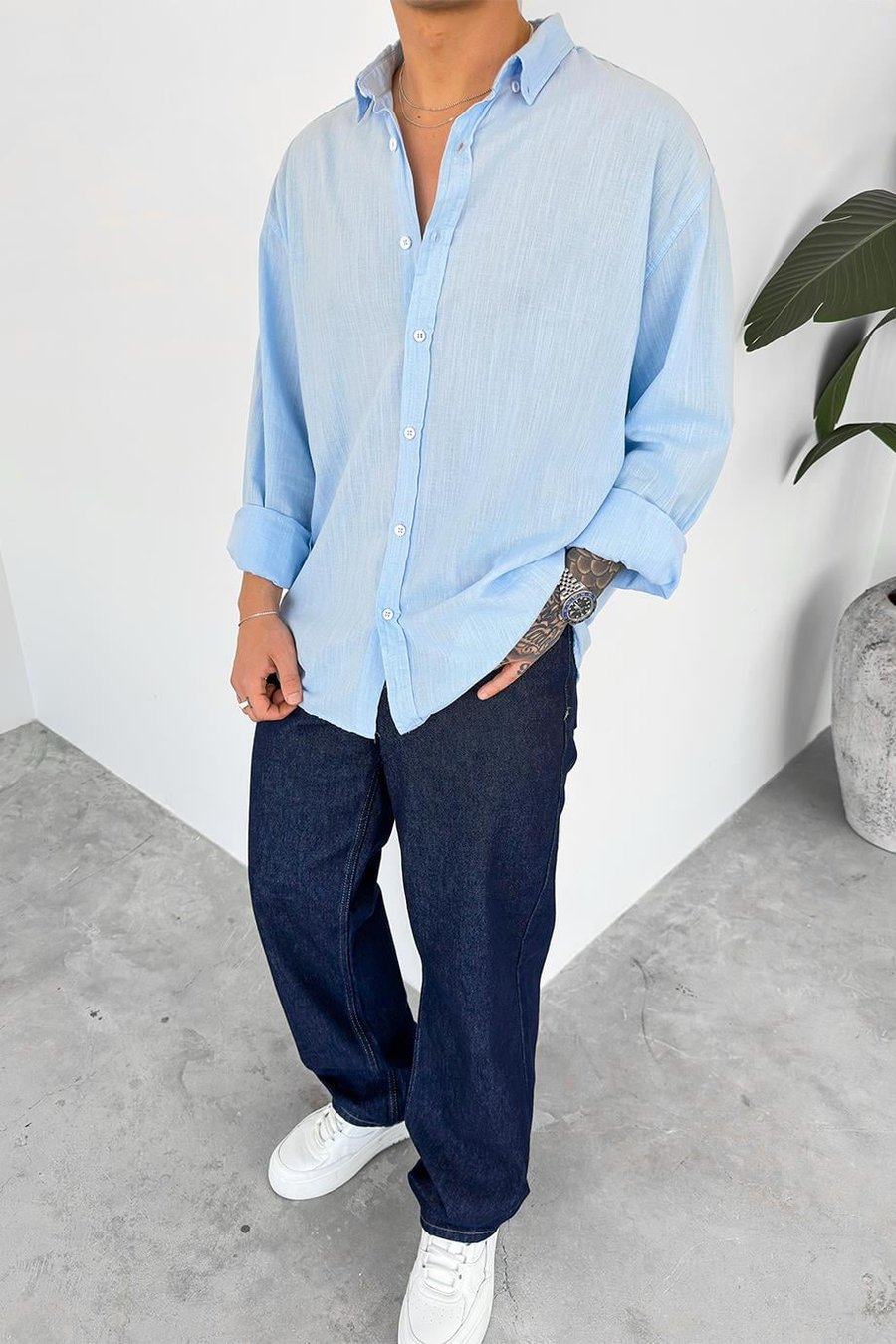 Bebe Mavi Oversize Fresh Keten Gömlek