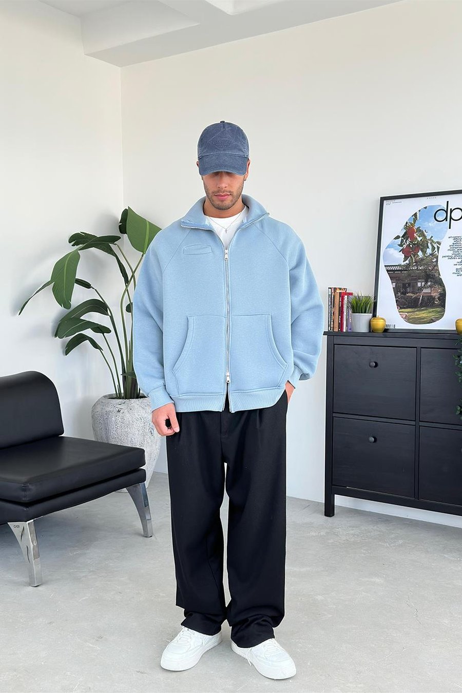 Bebe Mavisi Cozy Basic Çift Fermuar Oversize Sweatshirt