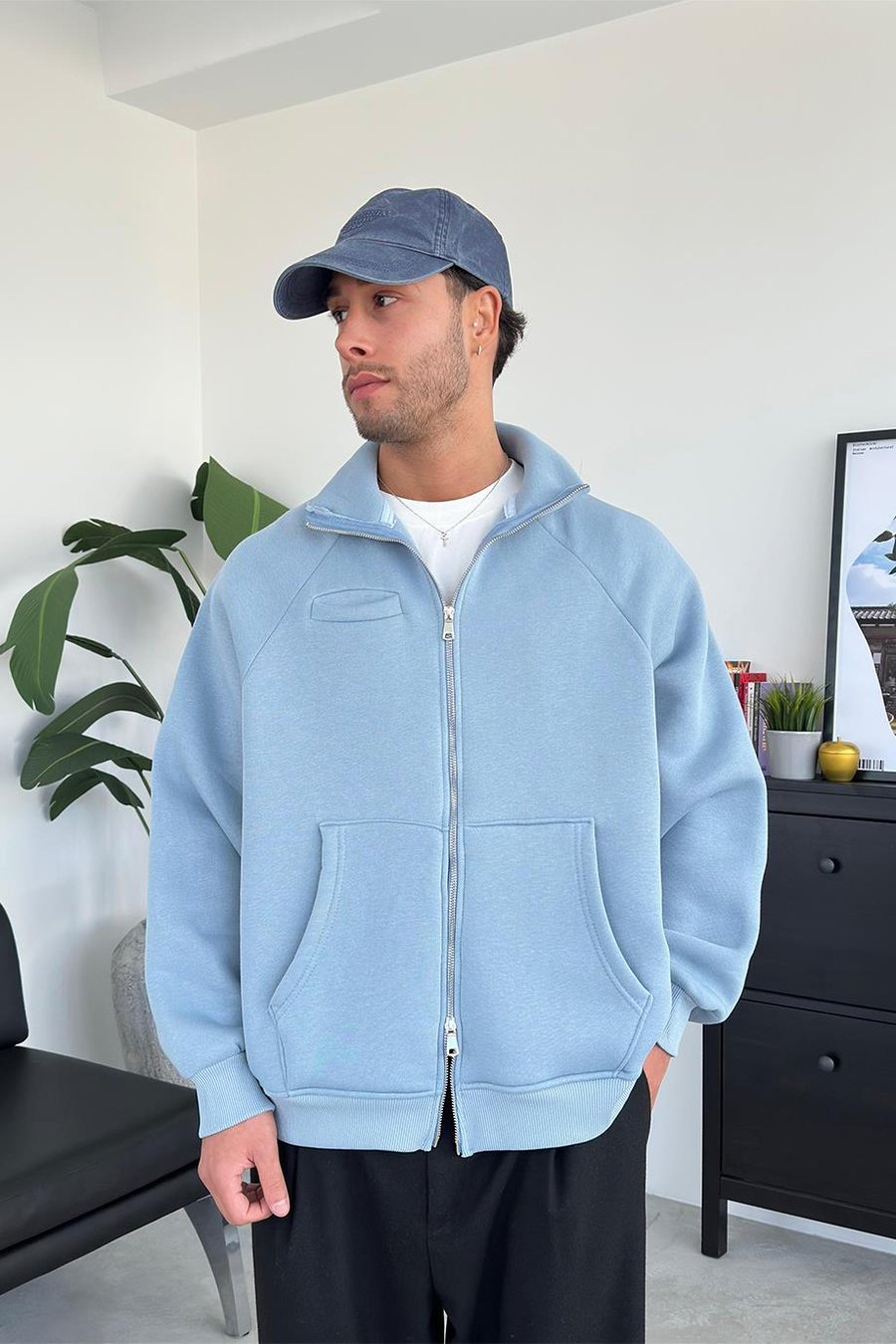 Bebe Mavisi Cozy Basic Çift Fermuar Oversize Sweatshirt