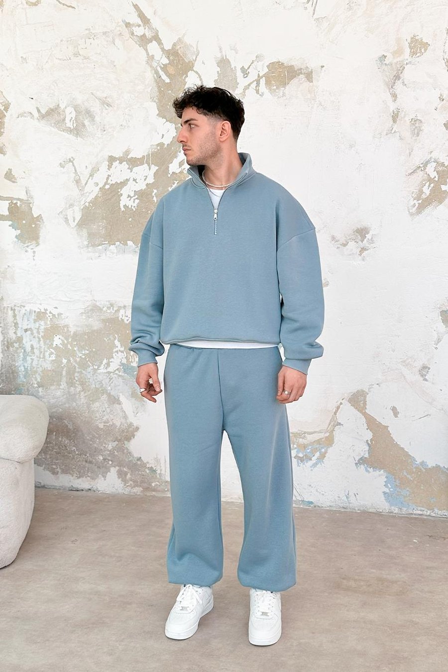Bebe Mavisi Cozy Basic Yarım Fermuar Oversize Sweatshirt