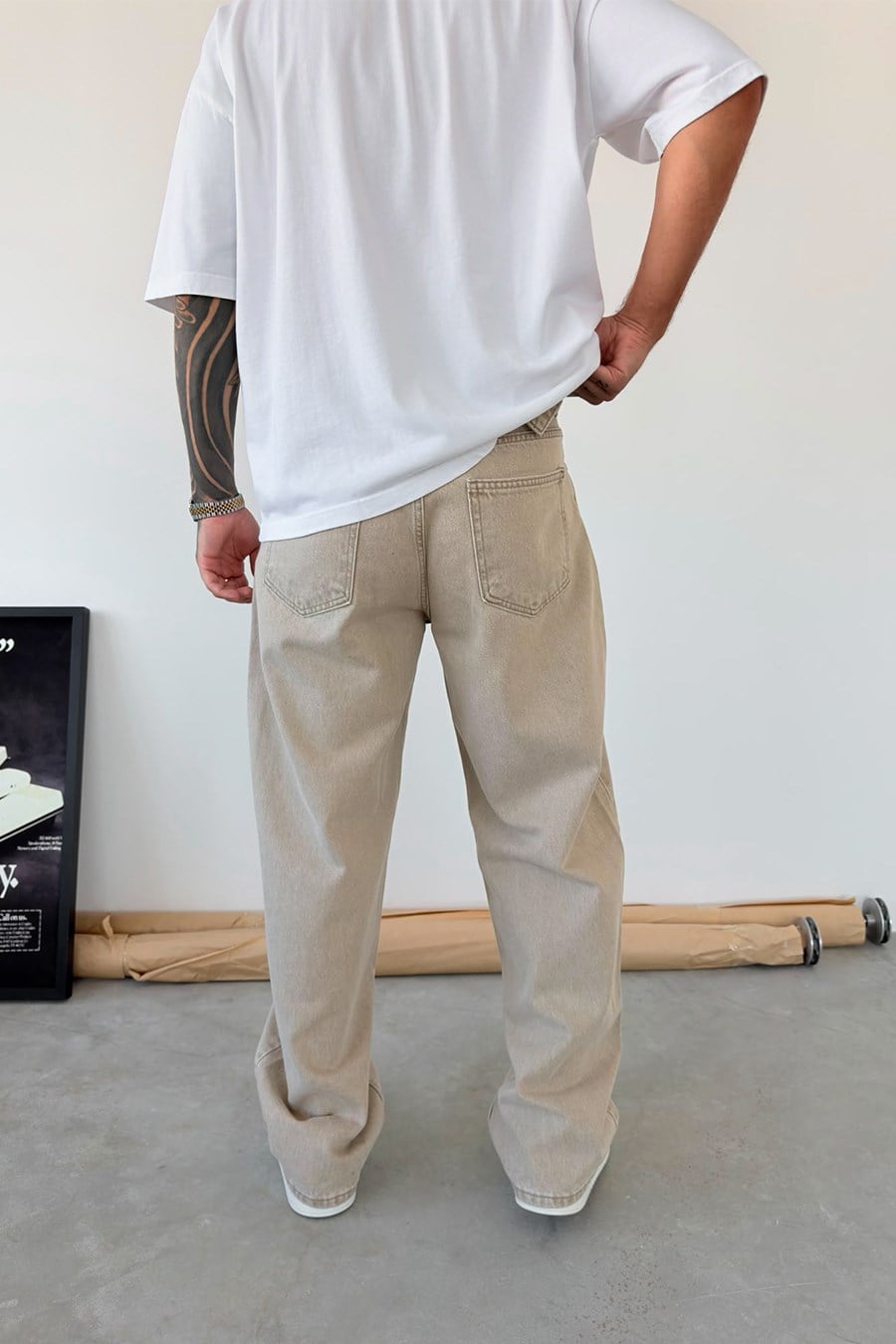 Bej Aksesuar Detaylı Baggy Pantolon