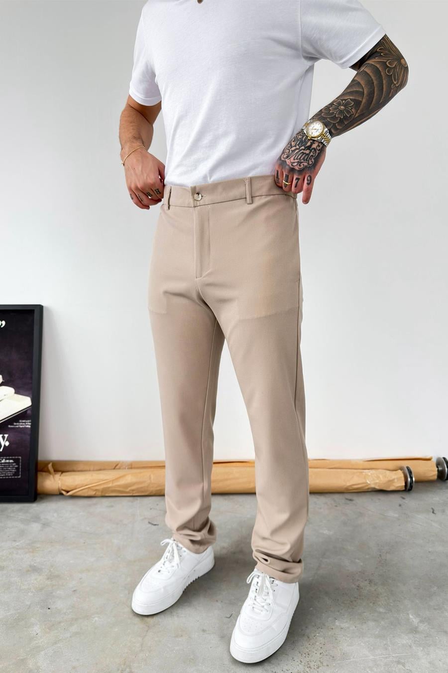 Bej Basic Regular Kumaş Pantolon