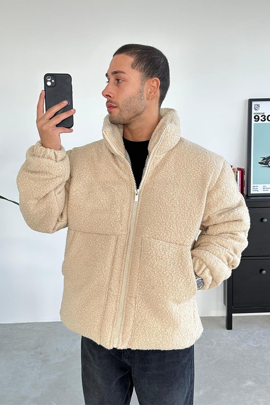 Bej Büyük Cepli Teddy Şişme Mont