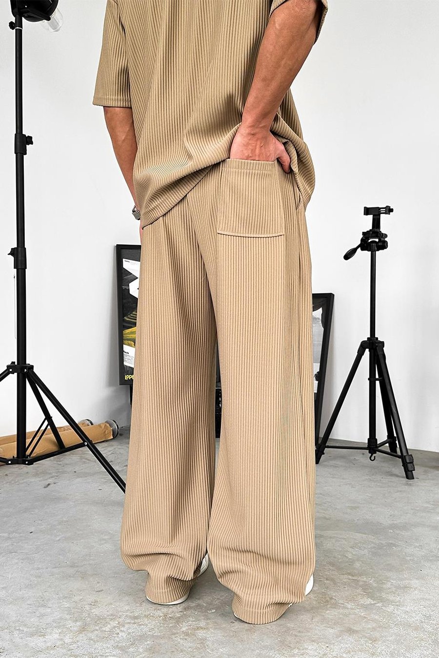 Bej Fitilli Baggy Pantolon