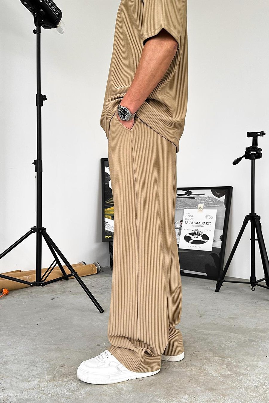Bej Fitilli Baggy Pantolon