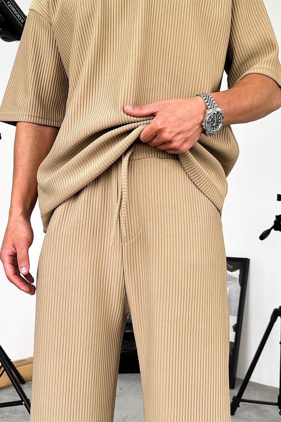 Bej Fitilli Oversize Tişört