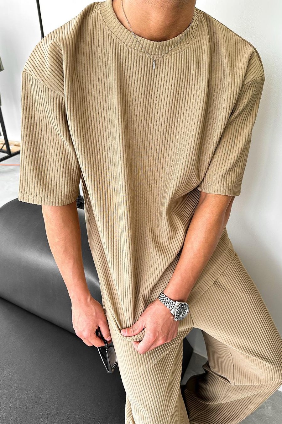 Bej Fitilli Oversize Tişört