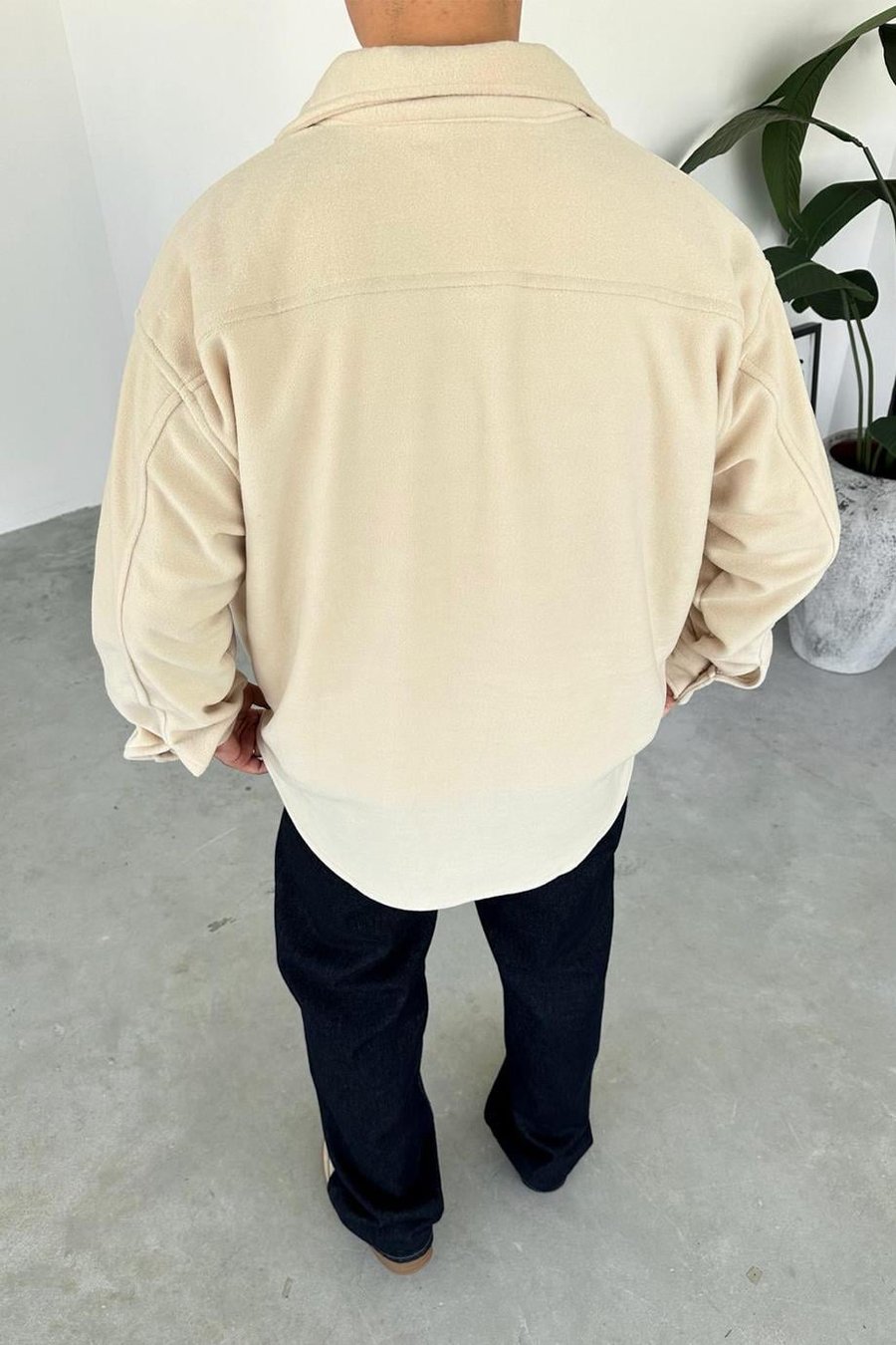 Bej G Nakışlı Oversize Polar Gömlek