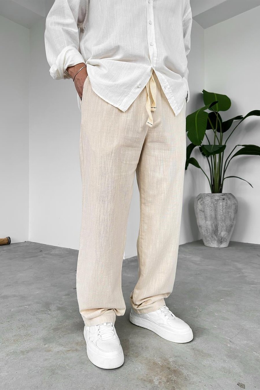 【なすび様】韓国 haag 3rd) classic pants beige Bej Nakışlı Baggy Keten Pantolon