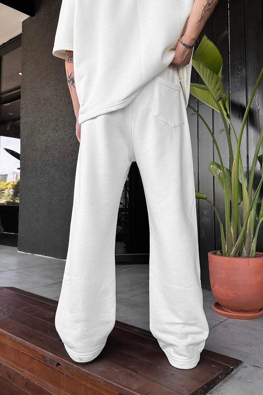 BEYAZ 350GSM OUTPLENTY PREMİUM Paçası Ayarlanabilir Baggy Eşofman