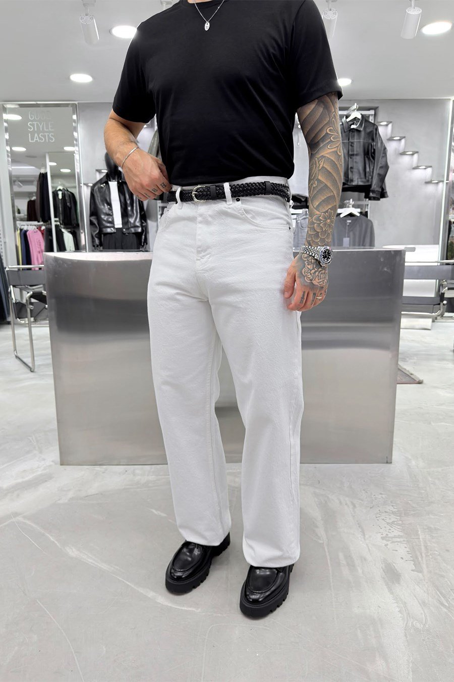 Beyaz Basic Baggy Pantolon