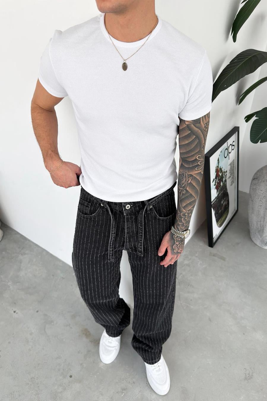 Beyaz Basic Fitilli Relaxed Tişört