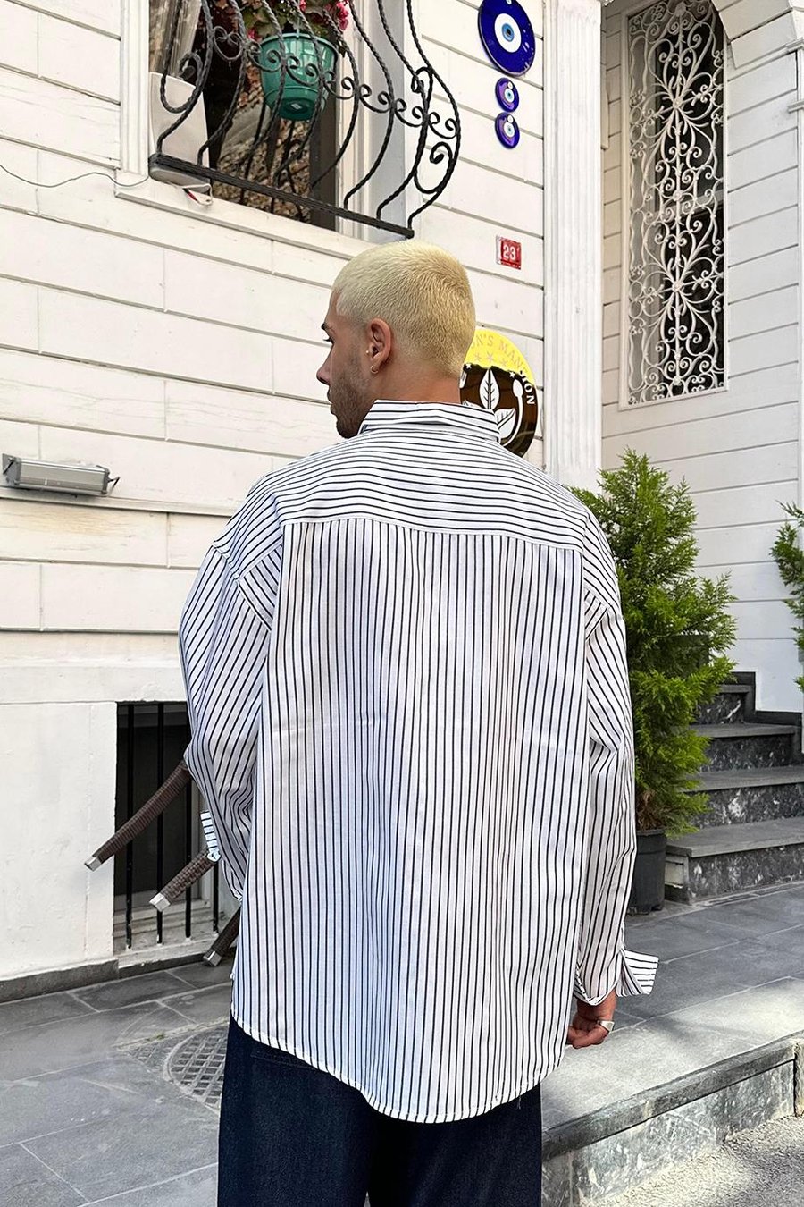 BEYAZ Basic Nakış Detay DAD Oversize Gömlek