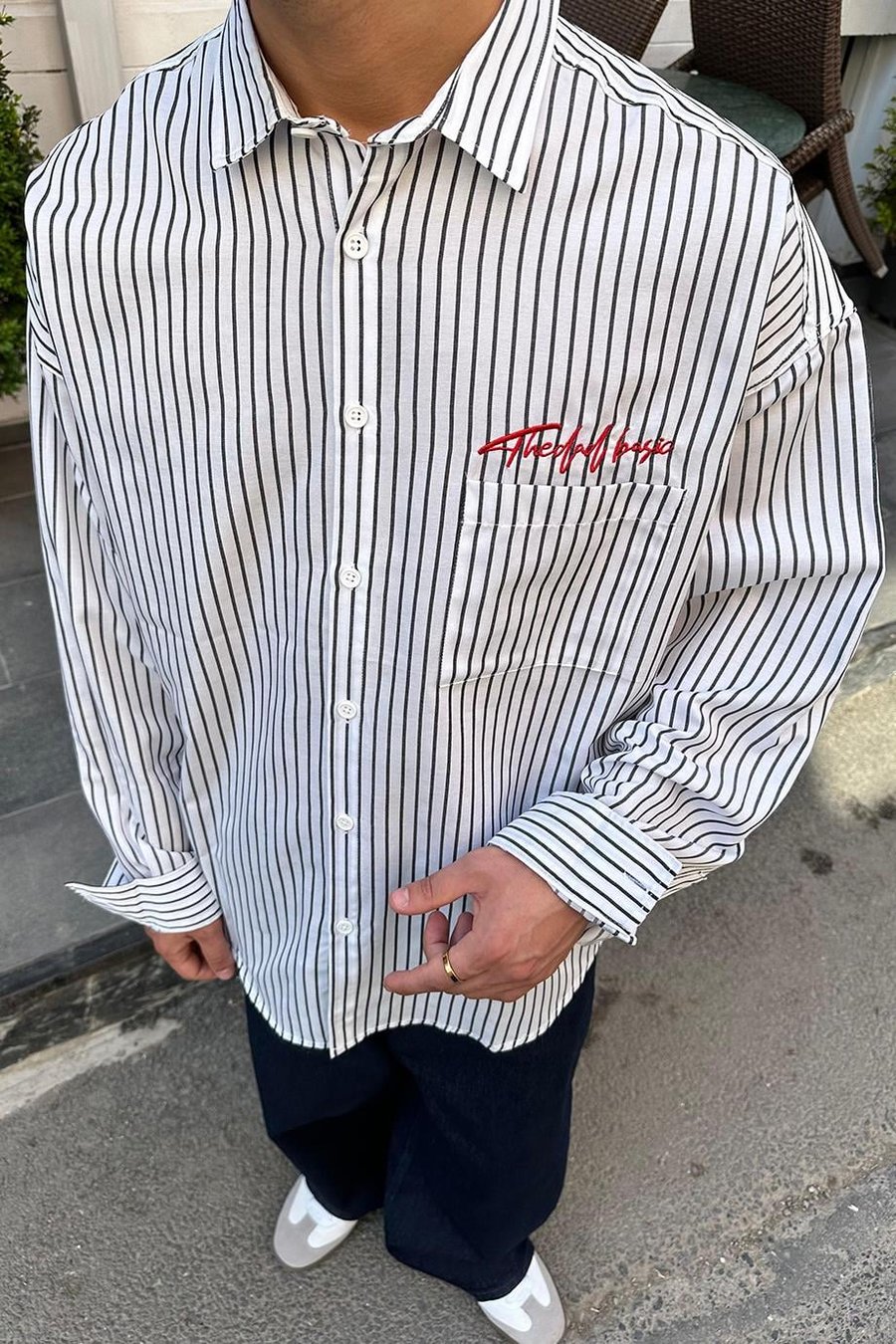 BEYAZ Basic Nakış Detay DAD Oversize Gömlek