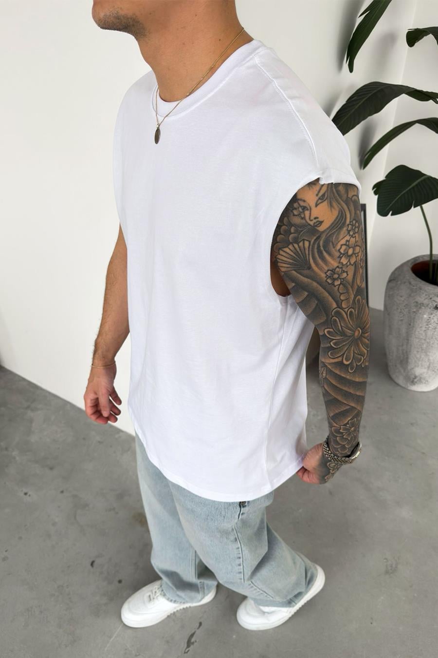 Beyaz Basic Oversize Atlet