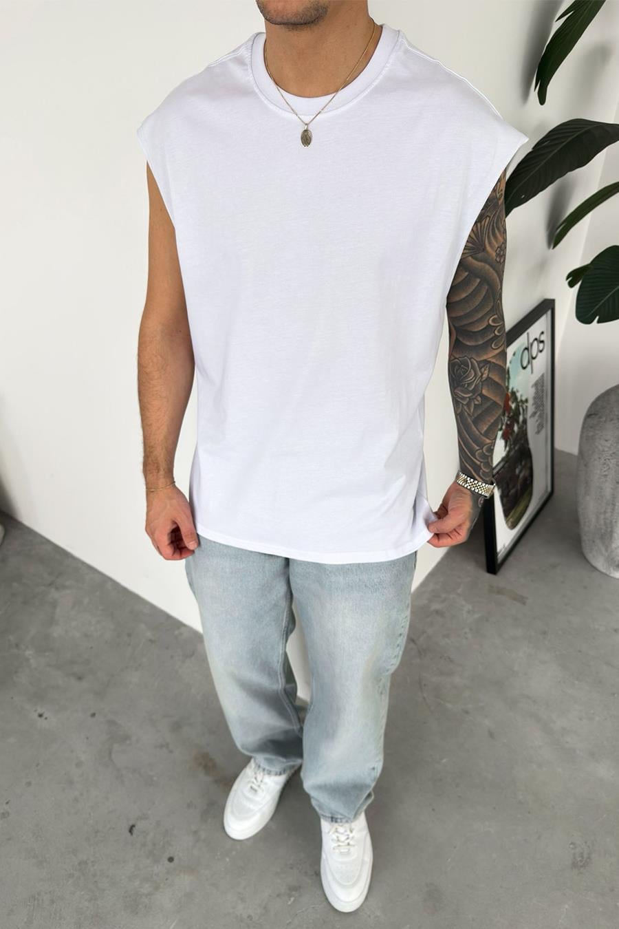 Beyaz Basic Oversize Atlet