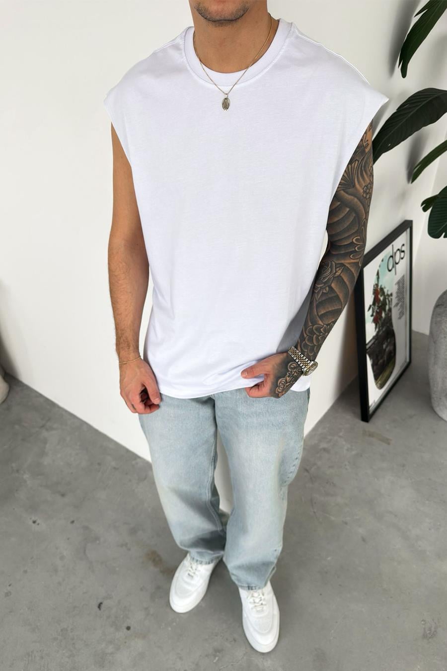 Beyaz Basic Oversize Atlet