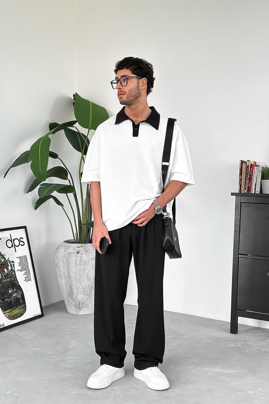 Beyaz Basic Polo Yaka OUTPLENTY PREMİUM Oversize Tişört
