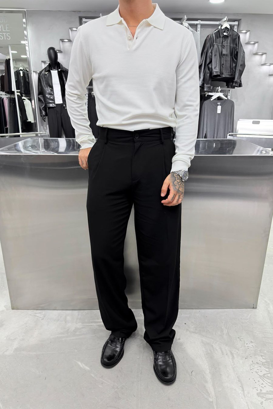 Beyaz Basic Premium Oversize Polo Yaka Tişört