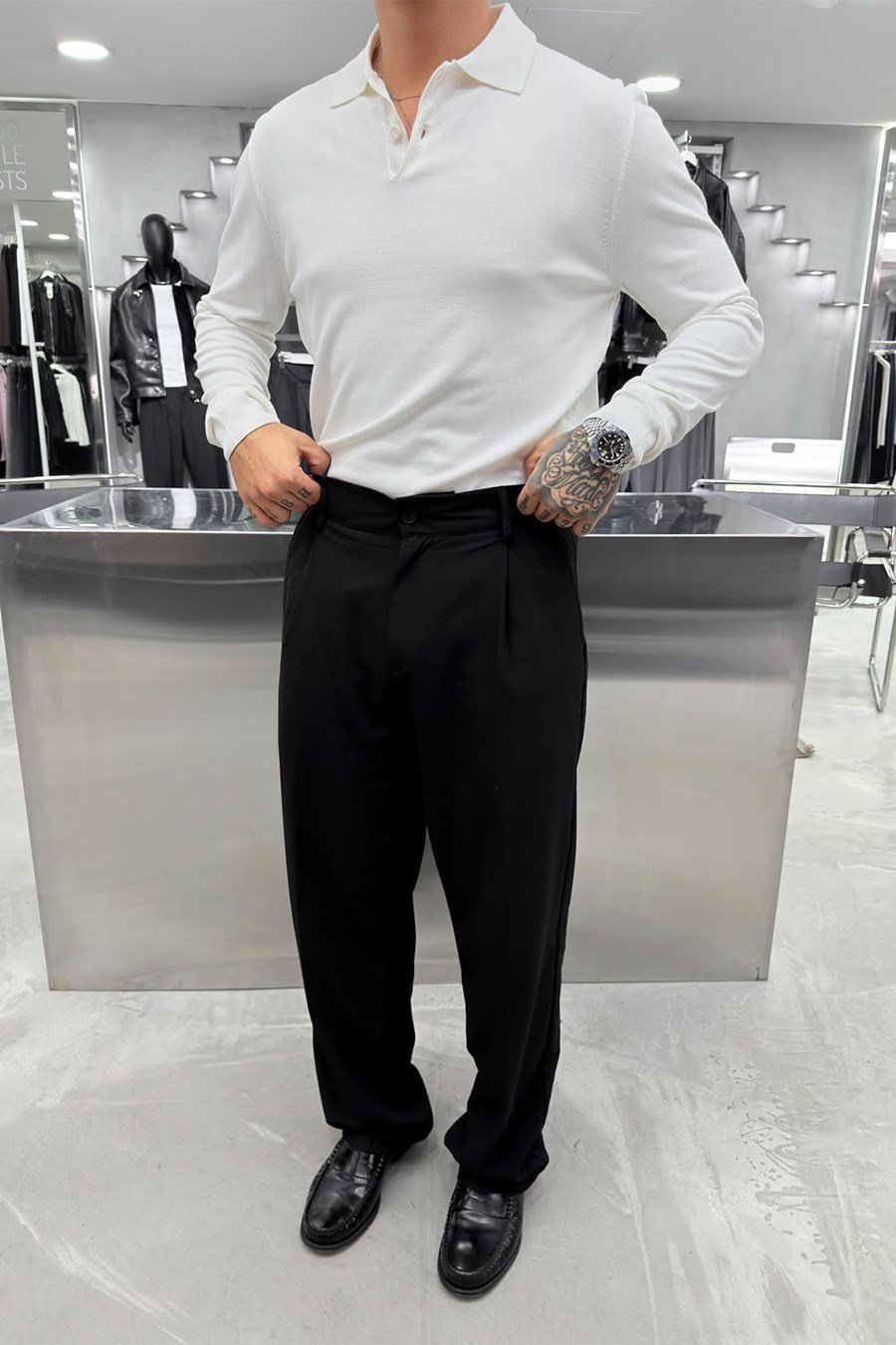 Beyaz Basic Premium Oversize Polo Yaka Tişört