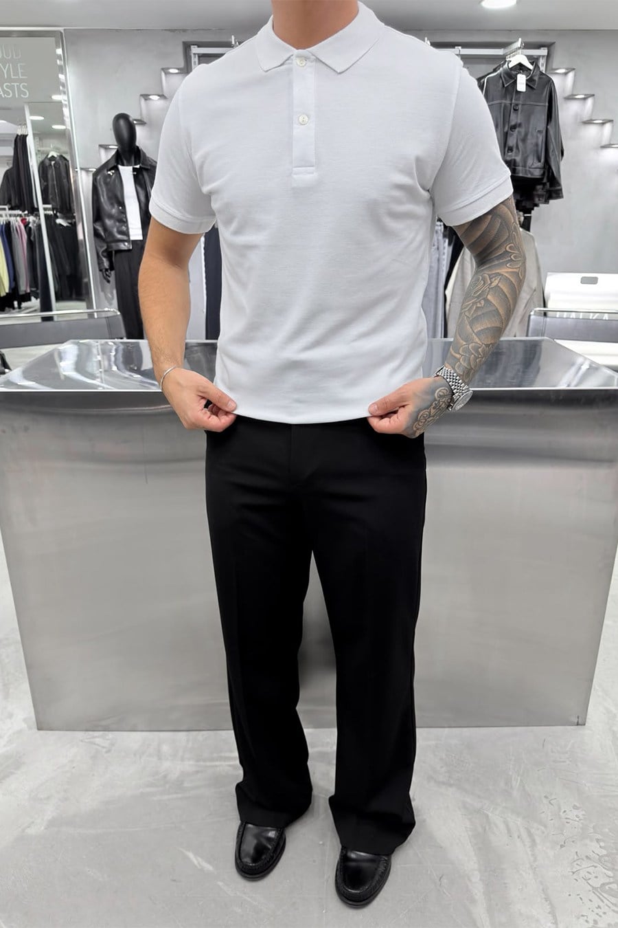 Beyaz Basic Premium Relaxed Polo Yaka Tişört
