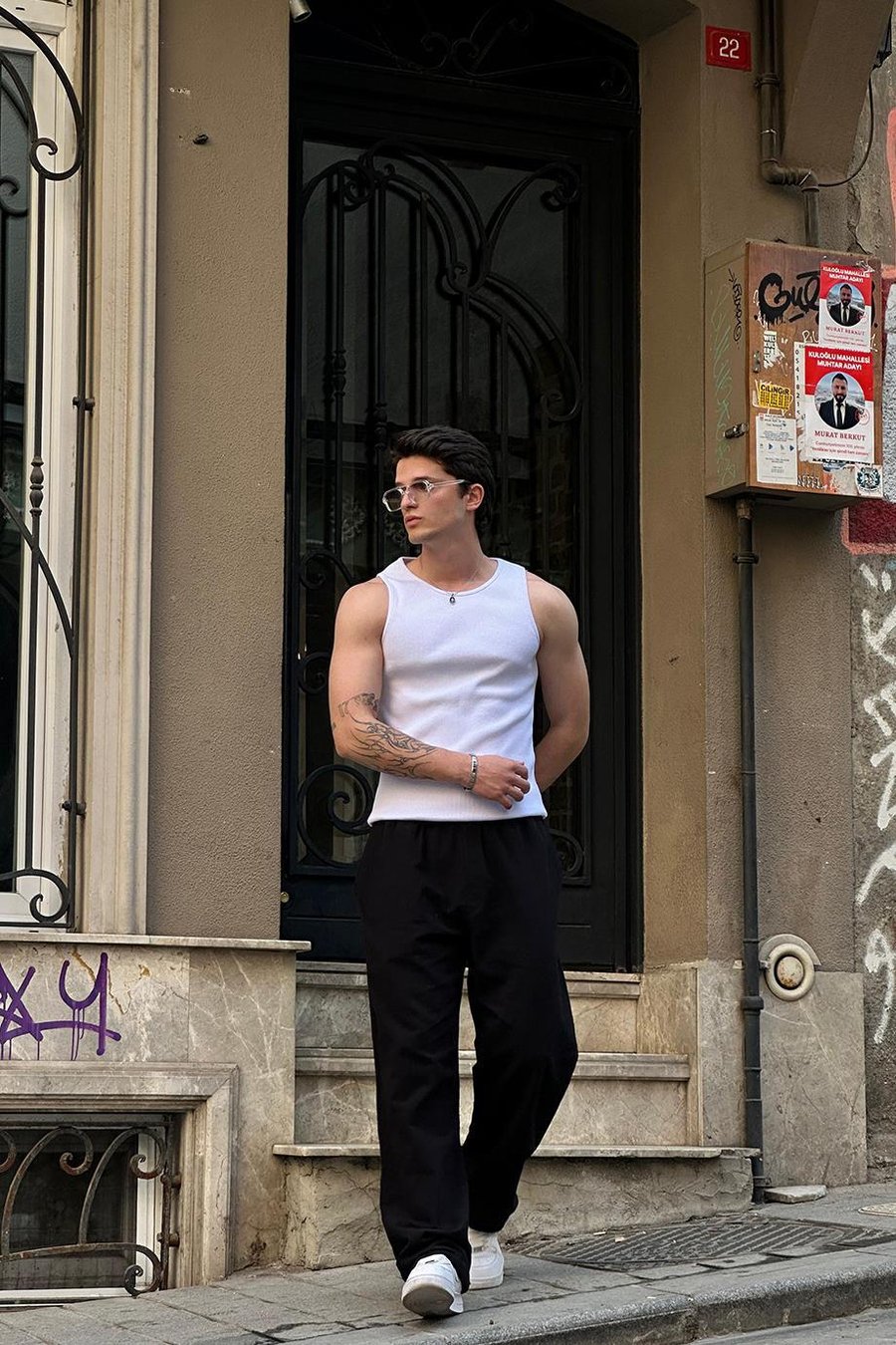 BEYAZ Basic Tank Top Full Likralı OP Erkek Atlet Tişört