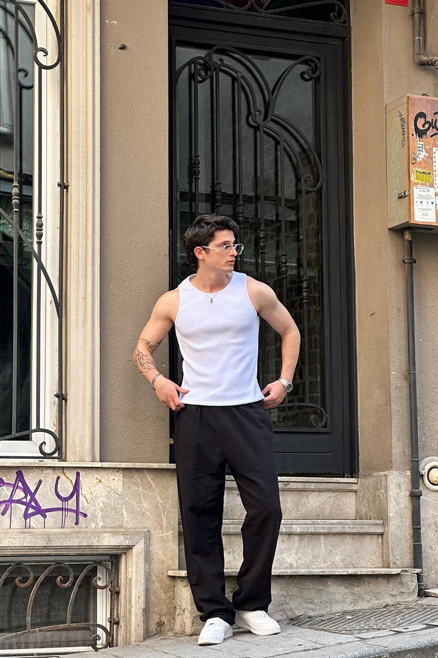 BEYAZ Basic Tank Top Full Likralı OP Erkek Atlet Tişört