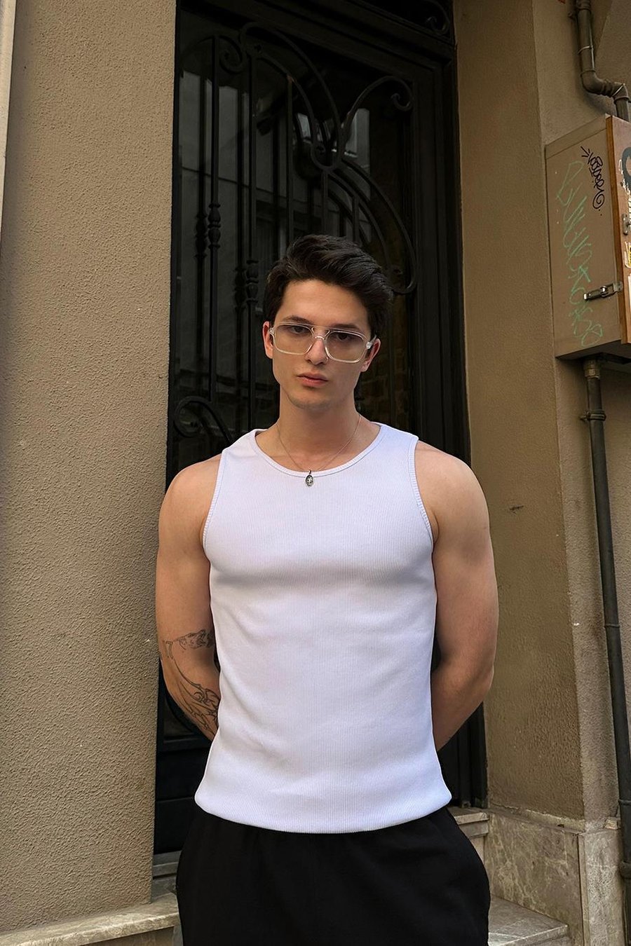 BEYAZ Basic Tank Top Full Likralı OP Erkek Atlet Tişört