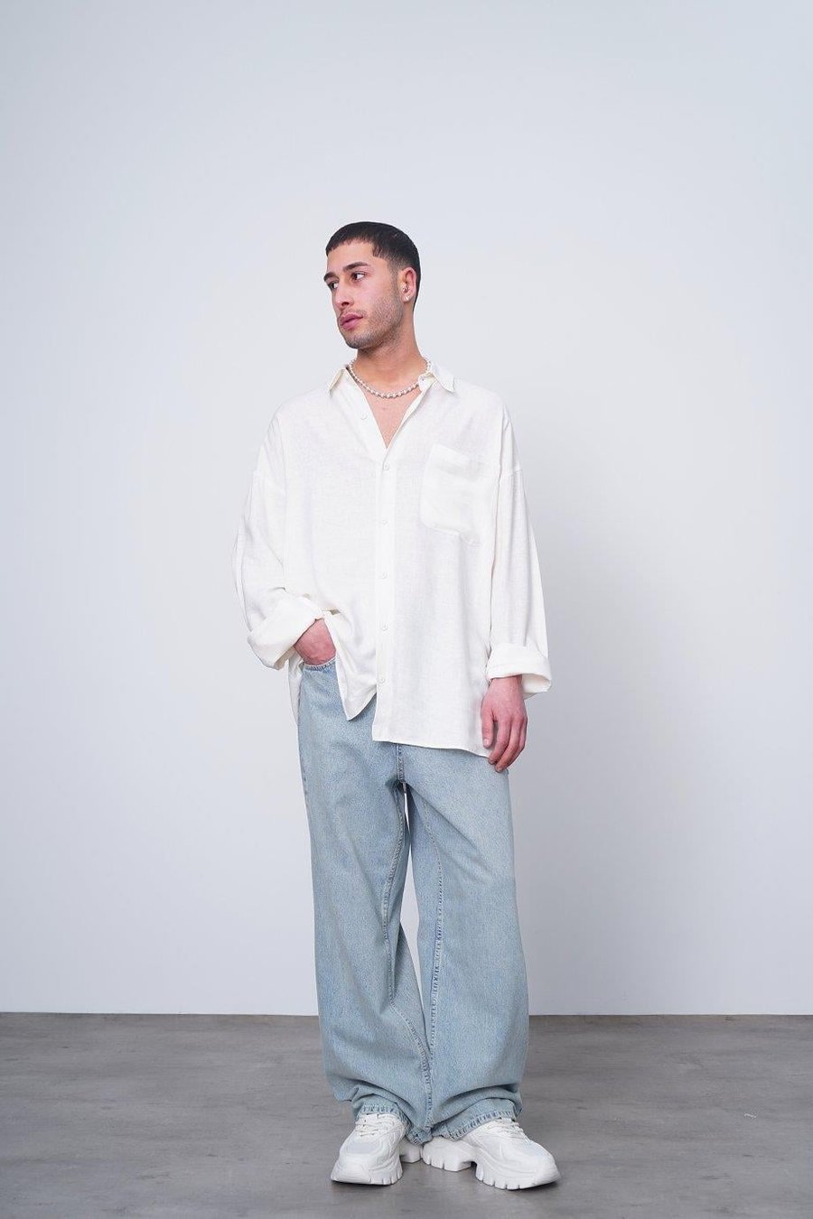 BEYAZ Basic Uzun Kollu 1A CH Oversize Gömlek